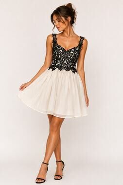 Marchesa Notte Gazaar Black Sequined Illusion Bodice Silk Cream Dress Womens 8